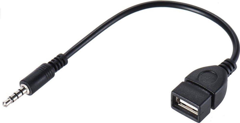 3,5 mm AUX-audio male naar USB 2.0 female OTG-adapter zwart – 15 cm