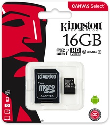 [SDCS2/16GB] Kingston Canvas Select 16 GB microSDHC - Class 10/UHS-I (U1) - 80 MB/s Read - 10 MB/s Write